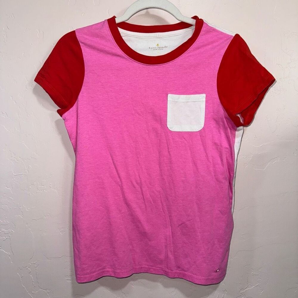 kate spade Pink Tee with Red Sleeves and White Pocket